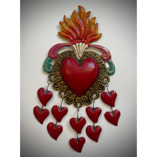 Handgefertigtes "Sacred Mother Heart" Kunstwerk aus Mexiko – Heiliges Mutterherz in lebendigem Rot, symbolisiert Liebe, Spiritualität und Geborgenheit.