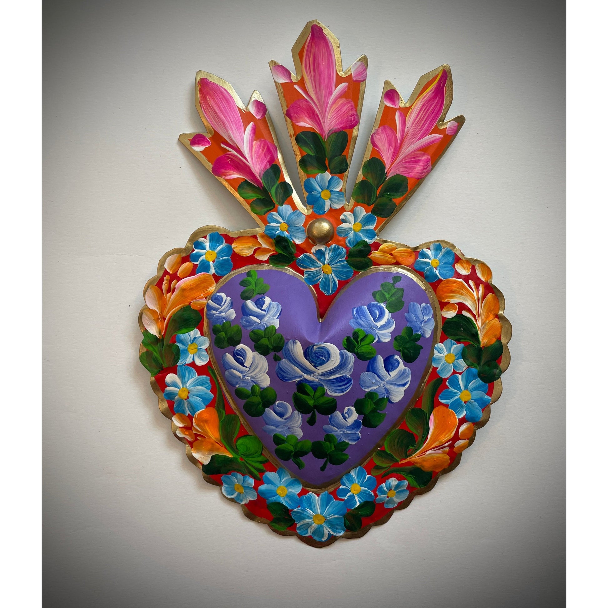 Handgemaltes "Heart" Kunstwerk aus Mexiko – Herz in lebendigen Farben, symbolisiert Liebe und Leidenschaft mit traditionellem mexikanischen Design.
