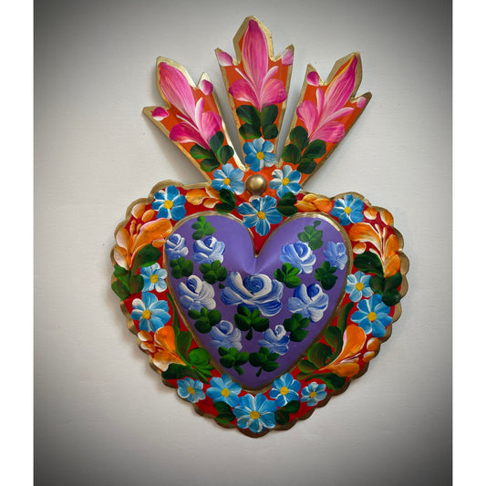 Handgemaltes "Heart" Kunstwerk aus Mexiko – Herz in lebendigen Farben, symbolisiert Liebe und Leidenschaft mit traditionellem mexikanischen Design.