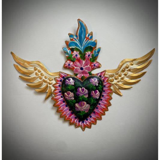 Handgemaltes "Angel Heart" Kunstwerk – Herz mit Engel-Motiven, aus Mexiko, symbolisiert Liebe, Schutz und Spiritualität.